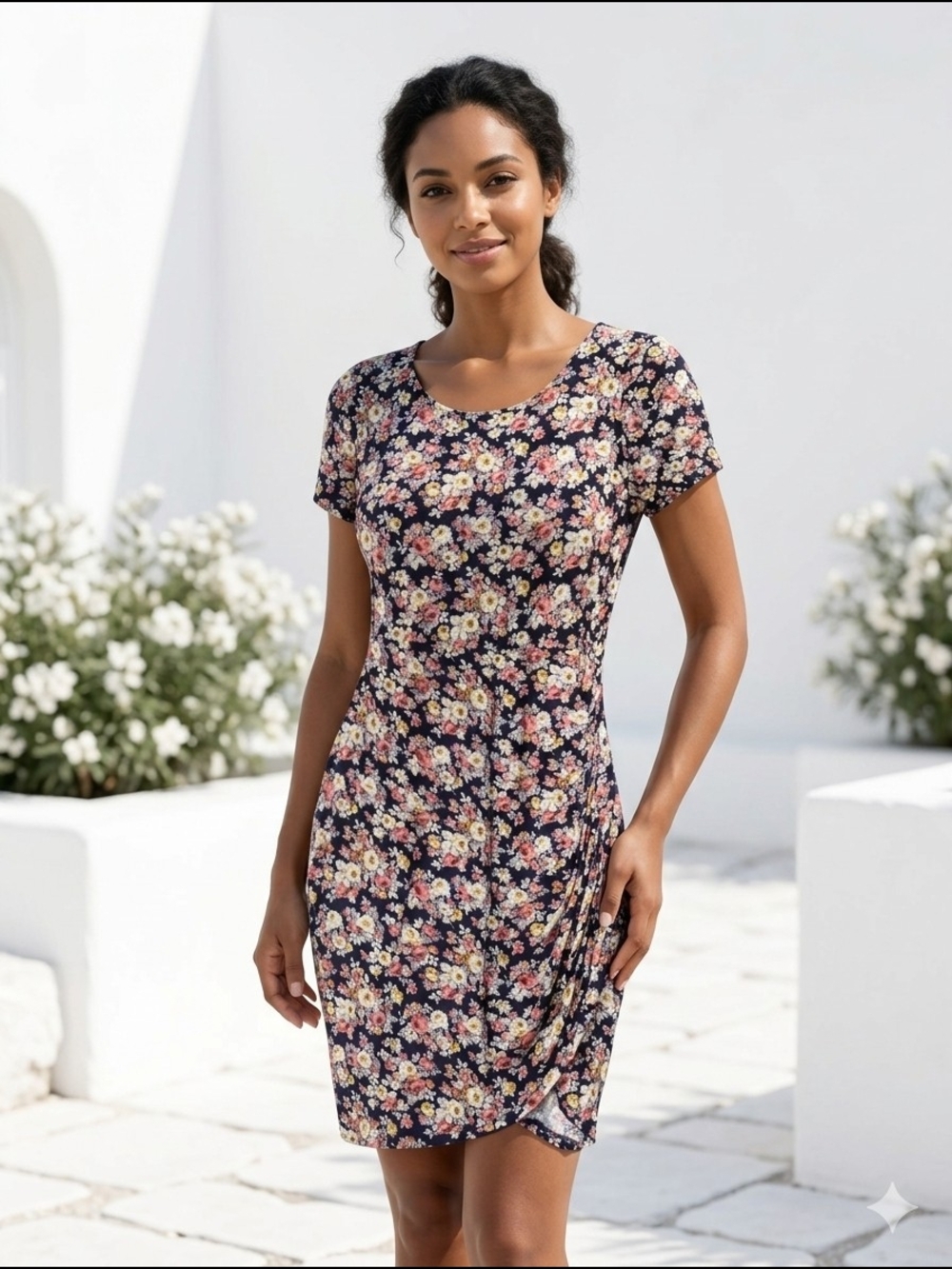 Ps Kate Women's Scoop Neck Short Sleeve Dress Vintage 90s Floral‎ Grunge